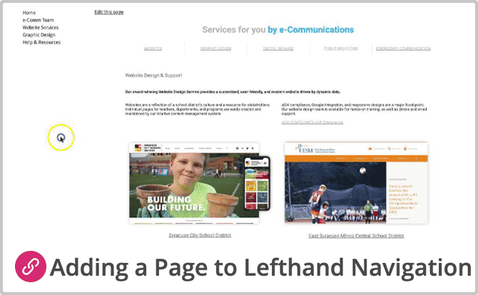 Click here for Adding a Page to Lefthand Navigation