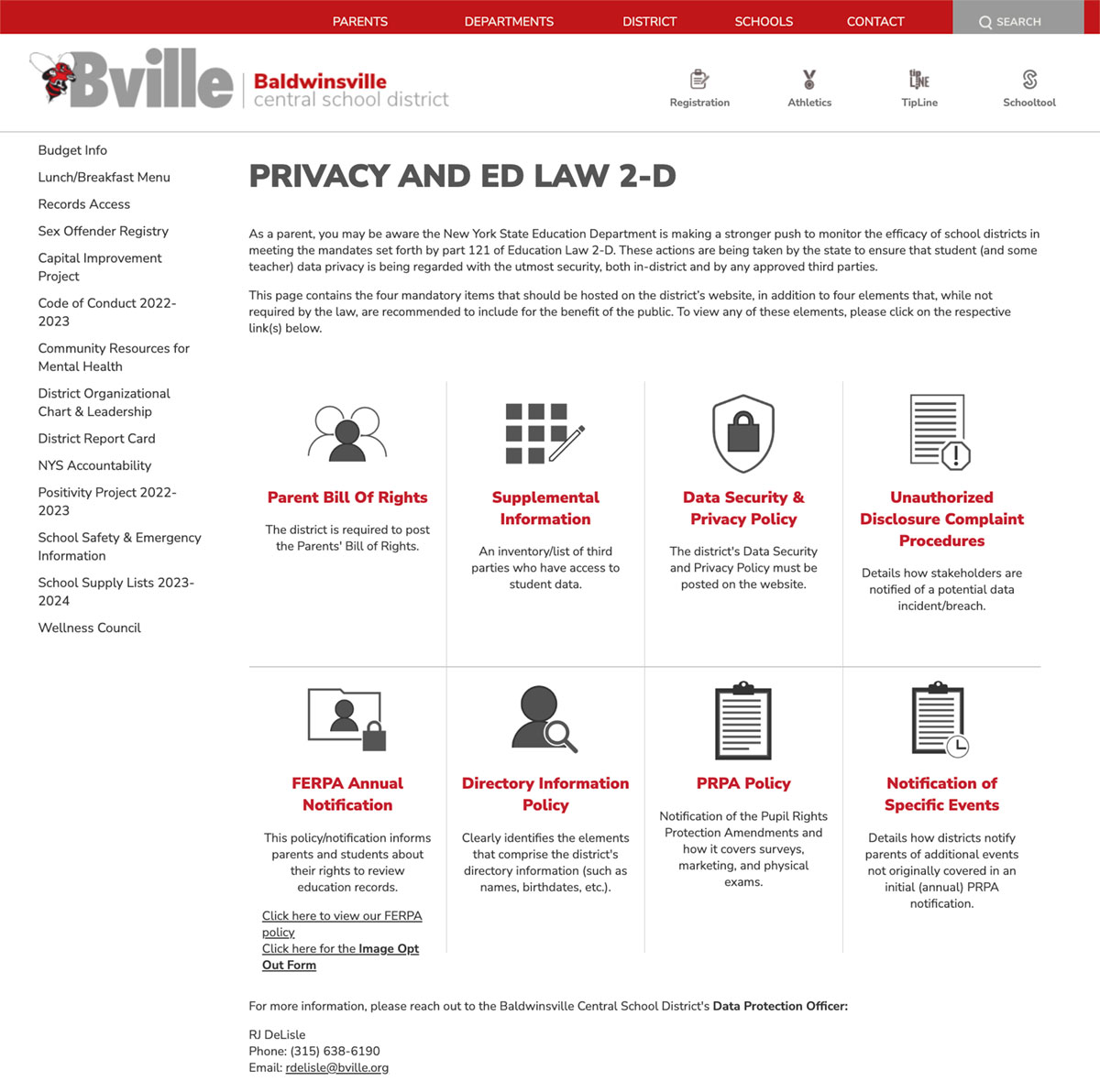 example of Baldwinsville School District Privacy and Ed Law 2-D page