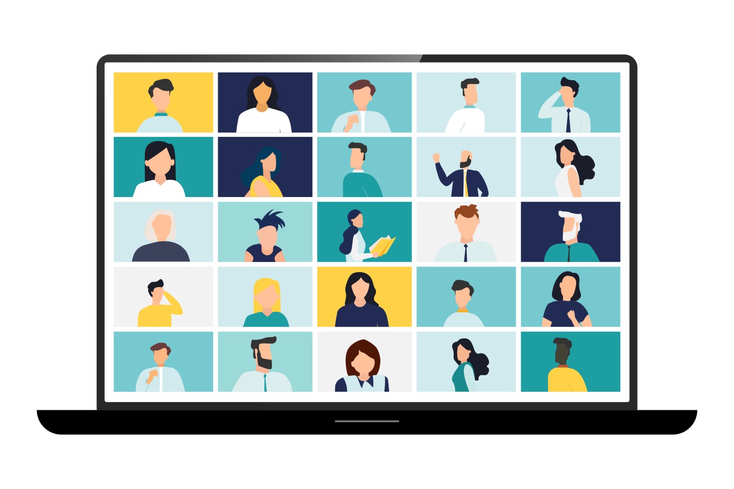 picture of caricature virtual meeting attendees