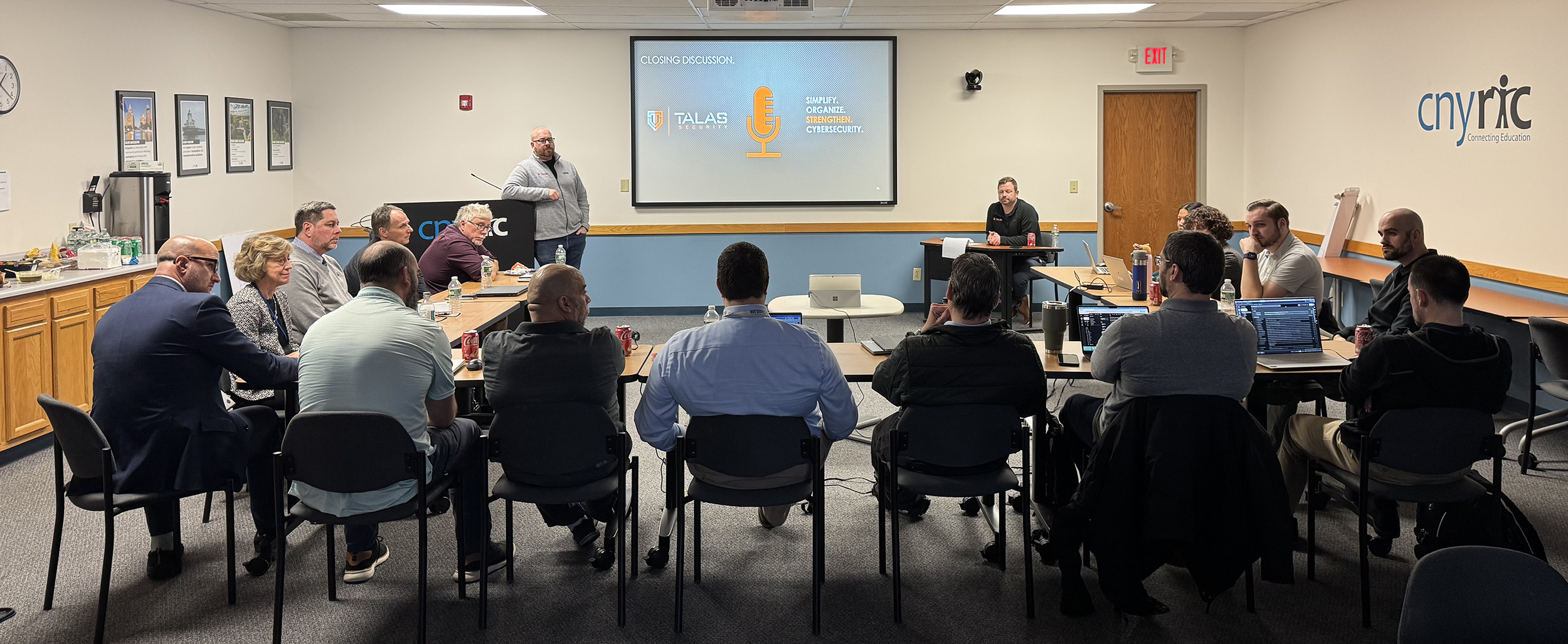 members of cnyric and ocm boces teams participating in simulated cybersecurity tabletop scenario