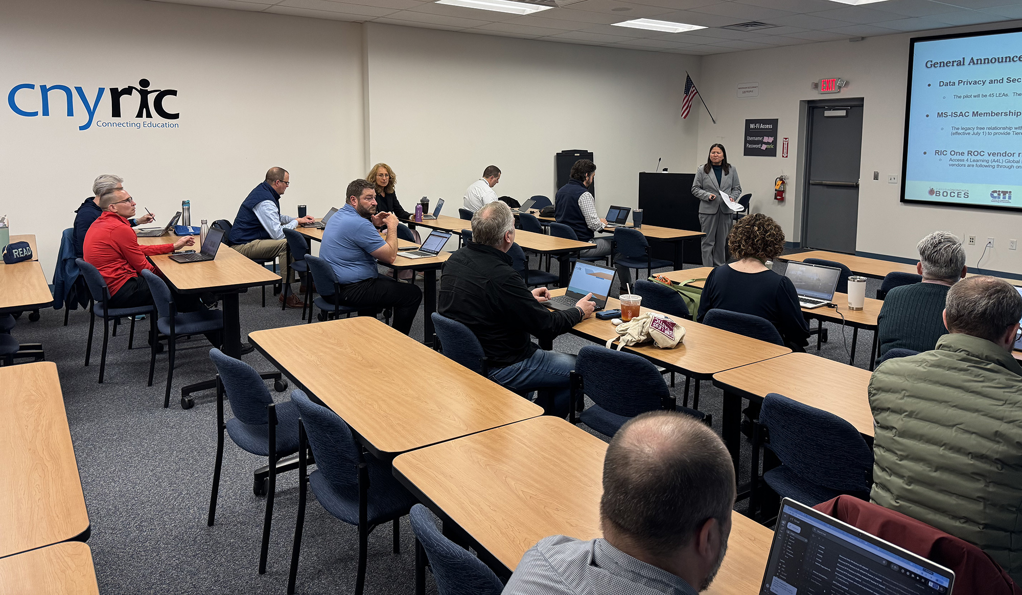 attendees from throughout cnyric service region listen to cnyric director to kick off tech collaborative