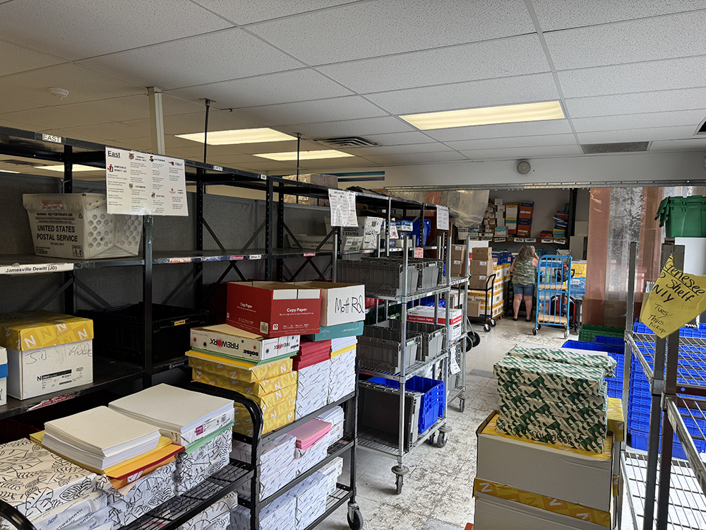 one area of the print shop before cleanup